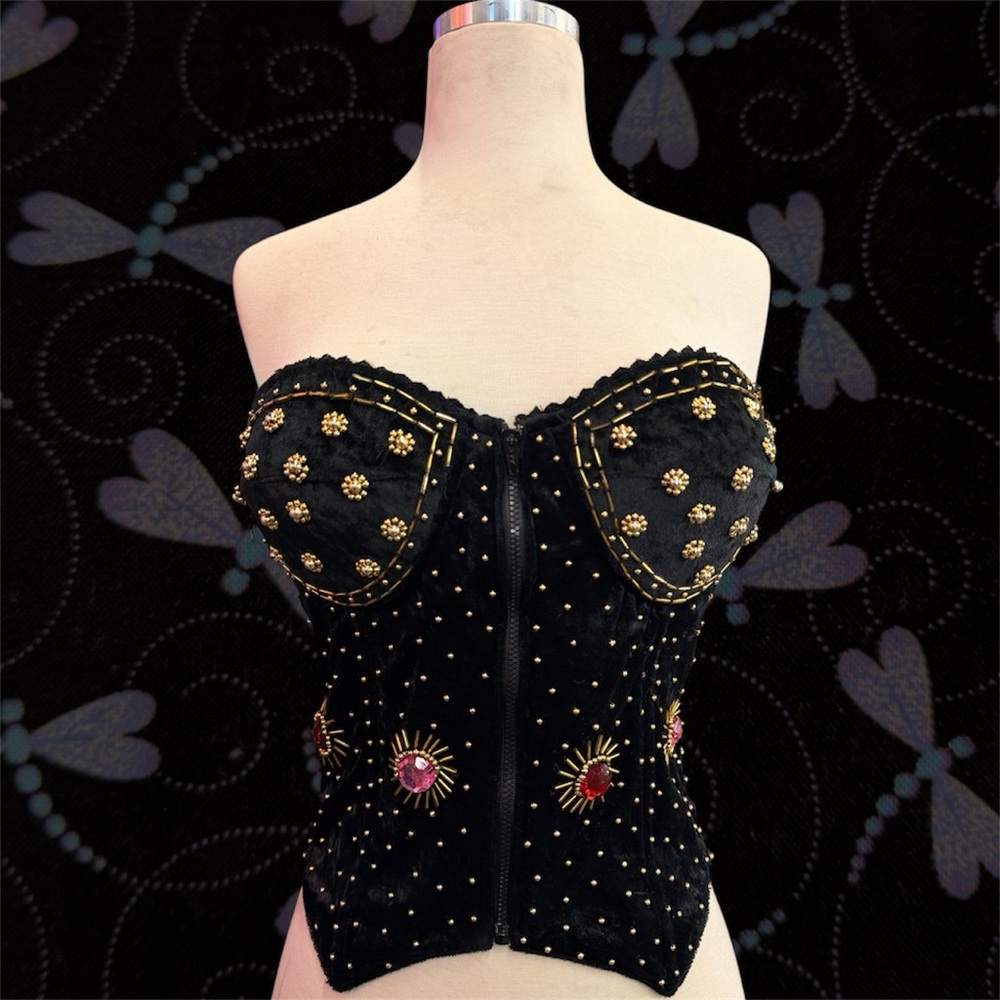 Black Embellished Strapless Bustier Top